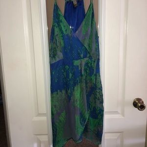 Beautiful patterned blue, green and gray dress